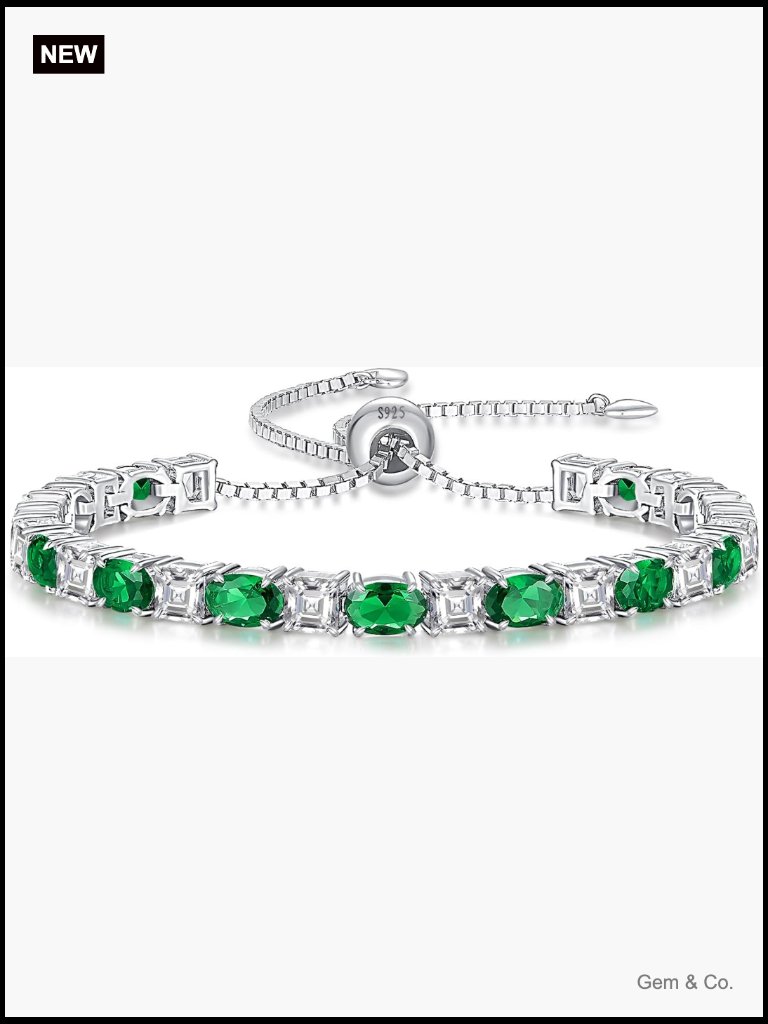 Sterling Silver Birthstone Tennis Bracelet Adjustable 6-9 In